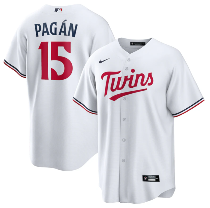 Men's Minnesota Twins #15 Emilio Pag??n White Cool Base Stitched Jersey